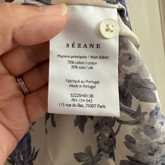 Sezane Pierro Shirt Blue Floral Sz 40/8 - Picture 4 of 5